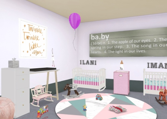 twin daughters ilani and imani room Age:1years old Design Rendering