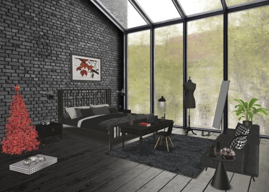 black  bedroom with a hint of red Design Rendering