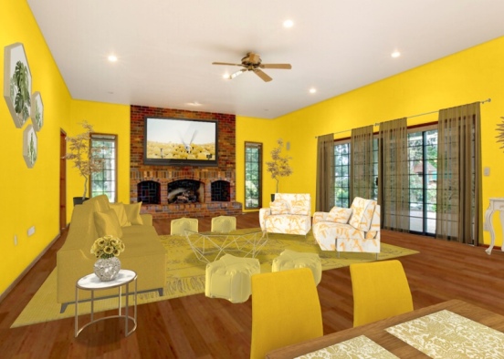Yellow Living Room Design Rendering