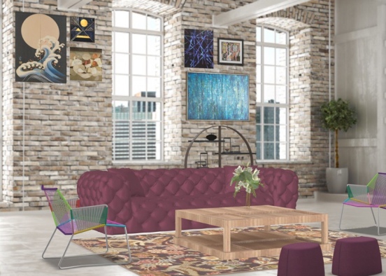 Burgundy Couch  Design Rendering