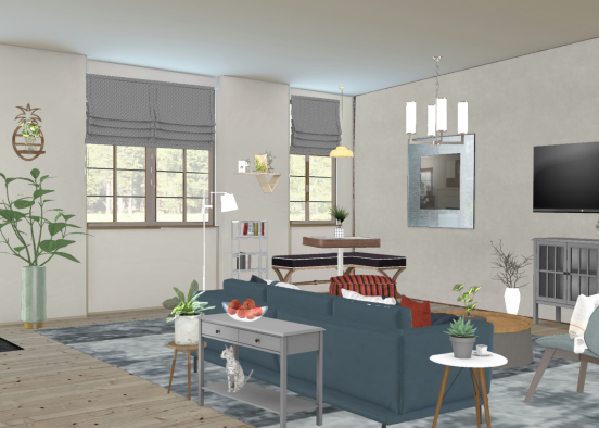 Livingroom blue Design Rendering