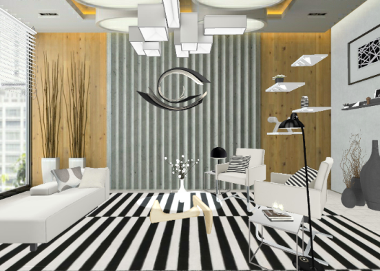 Black and white livingroom Design Rendering