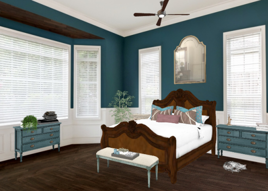 Blue vintage Bedroom Design Rendering