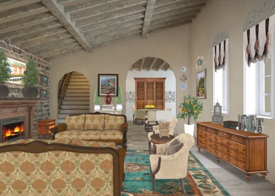 Tuscan Living Room Design Rendering