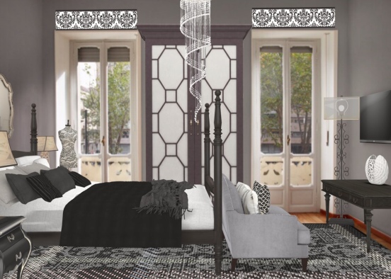 Black and White Bedroom  Design Rendering