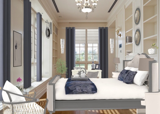 Blue and White Bedroom Design Rendering