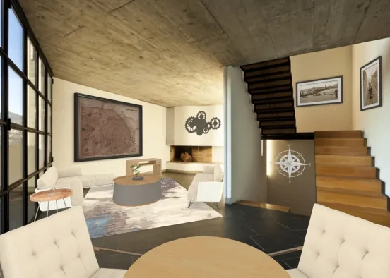 Industrial Modern Living Room Design Rendering