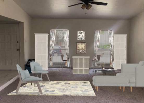 Family Room with craft desk Design Rendering