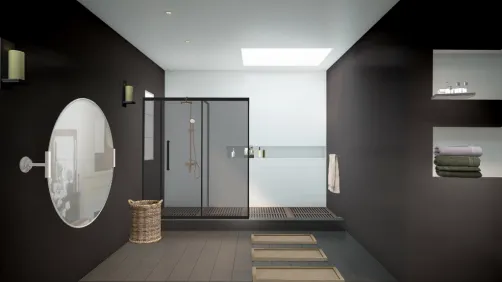 Diseño cuarto de baño en escalas de negros, grises y blancos