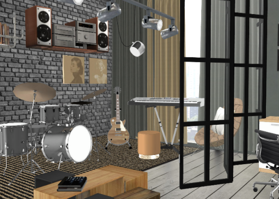 Music Studio and Office Room Design Rendering