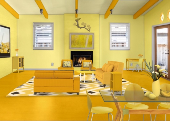 monochrome: yellow living room Design Rendering