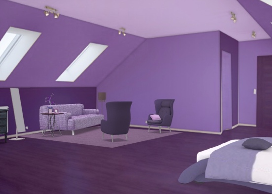 monochrome: purple bedroom Design Rendering