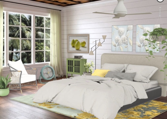 Restful Bedroom: Green, Yellows & Blues Design Rendering