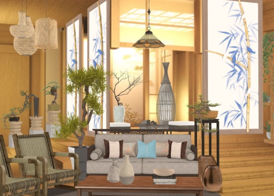 japanese style living room Design Rendering