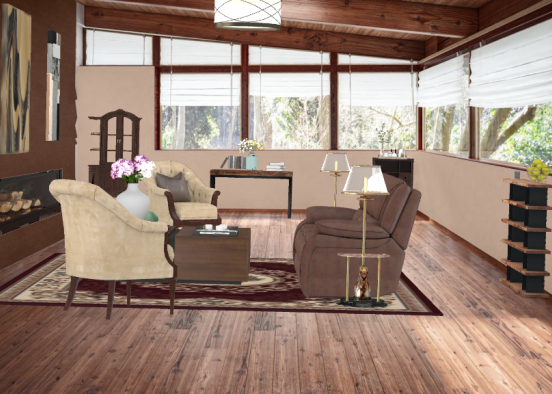 Calming Wood Livingroom Design Rendering