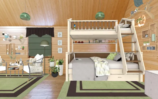 Twins Upstairs Bedroom in Brown and Green