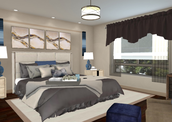 Cream and Blue Bedroom Design Rendering