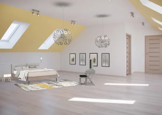 bedroom in shades of yellow, gray, white-chambre aux tons de jaunes,gris,blanc Design Rendering