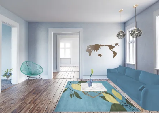 all blue living room-salon tout bleu Design Rendering