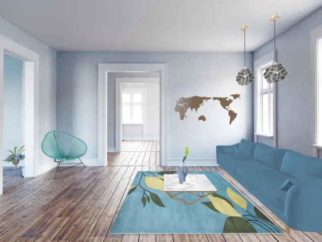 all blue living room-salon tout bleu