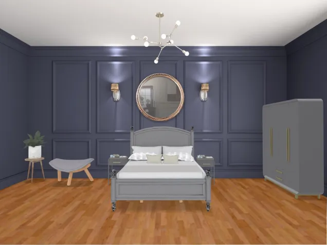 master bedroom Navy and Gold - Copper