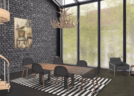 B+W Trendy Dining and Lounge Design Rendering