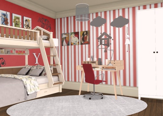 red kids room Design Rendering