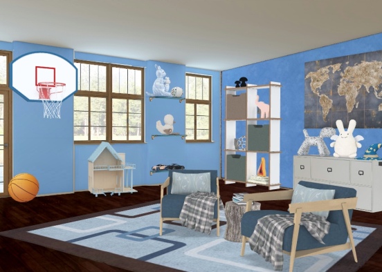 Cute Blue Playroom Design Rendering