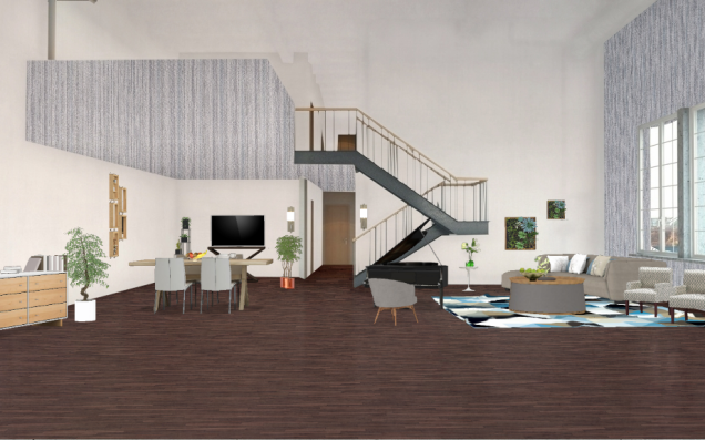 Modern living room with dining room 