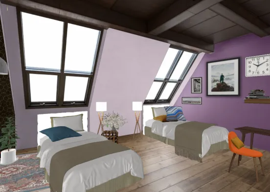 paarse slaapkamer 2 pers Design Rendering