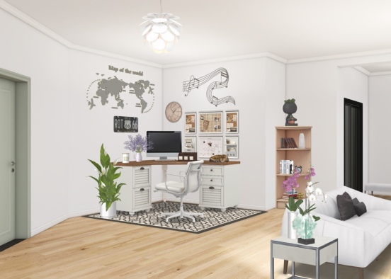 Office and Living Room Design Rendering