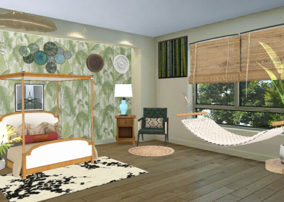 Tropical, and calming bedroom.  Design Rendering