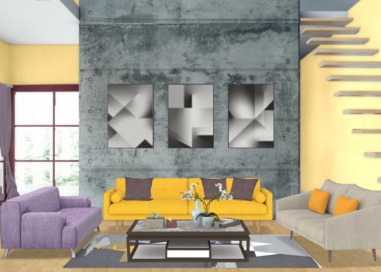 yellow purple living Design Rendering