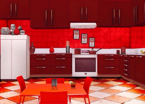 red kitchen  Design Rendering