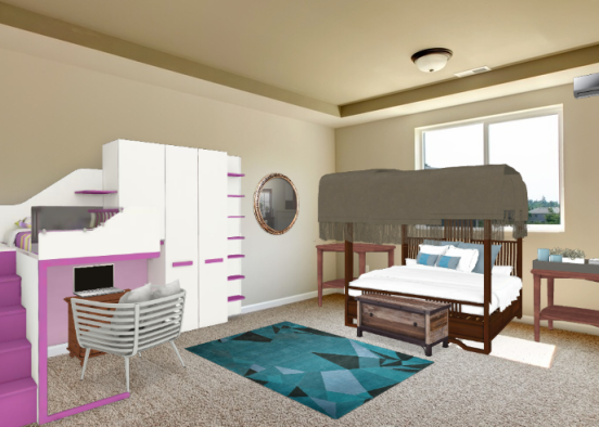 Kid and mum and dads room Design Rendering