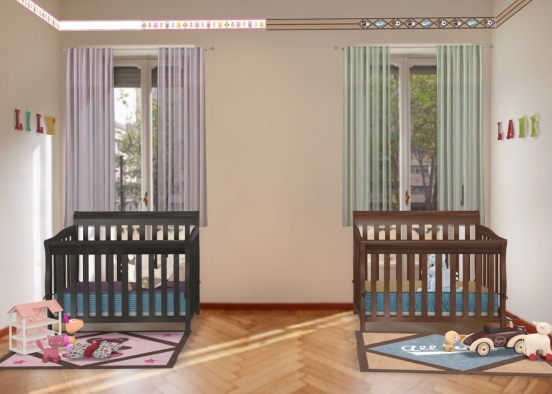 twin boy and girl baby room Design Rendering