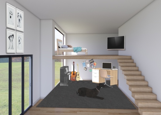 music and dog lover bendroom Design Rendering