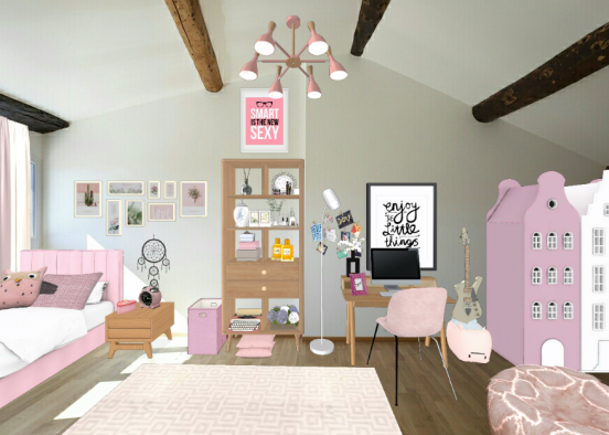 Teenager room (pink)  Design Rendering