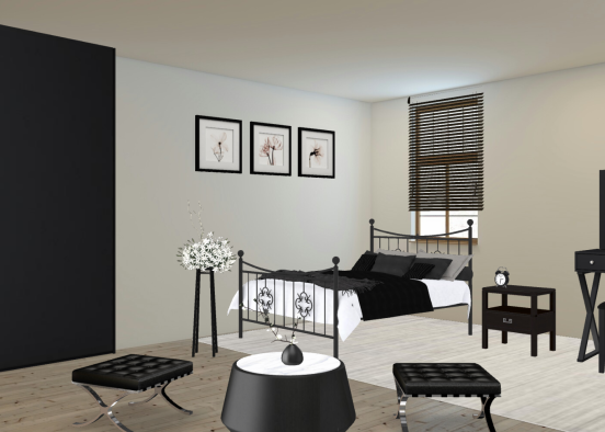 Minimalistic Black and White Bedroom  Design Rendering