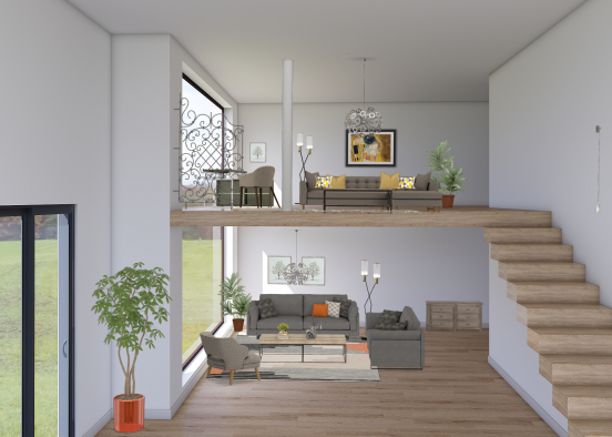 Living Room  and Office  Design Rendering