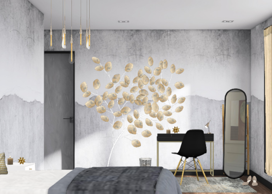 Bedroom with golden accents⭐ Design Rendering
