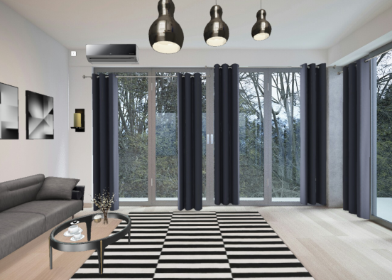 Living room black  Design Rendering