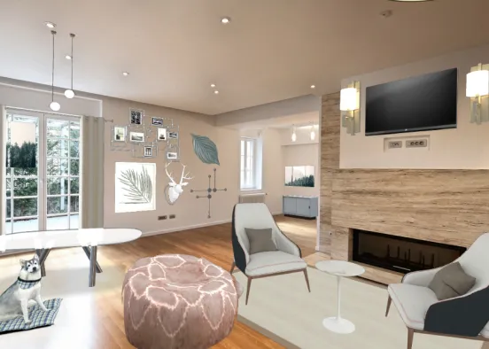Cozy livingroom/ dining room. Design Rendering