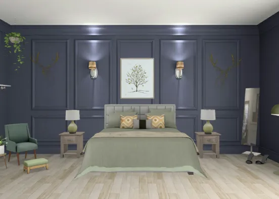 Green themed bedroom Design Rendering