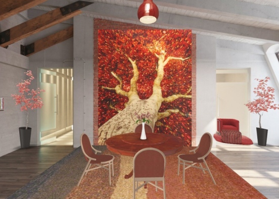 Red dining room Design Rendering