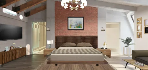 Kamar tidur dengan desain kayu