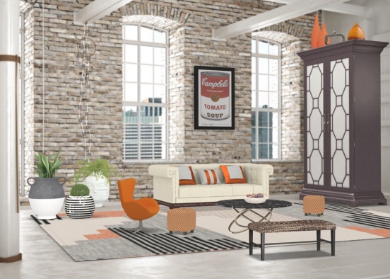 orange living room Design Rendering