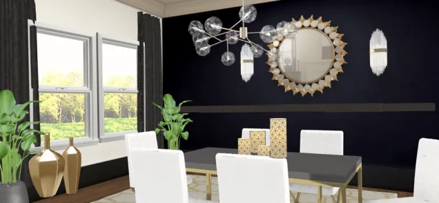 Black, white and gold dining room 