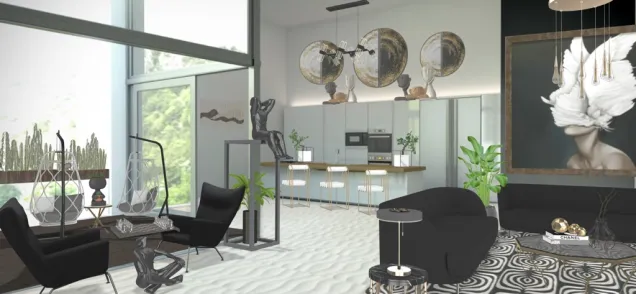 Black & White Art Deco Living Room 