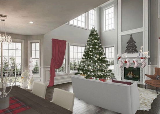 Christmas Dining and Living Room  Design Rendering